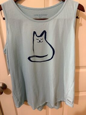 Life is Good Women's Light Blue Cat Tank Top